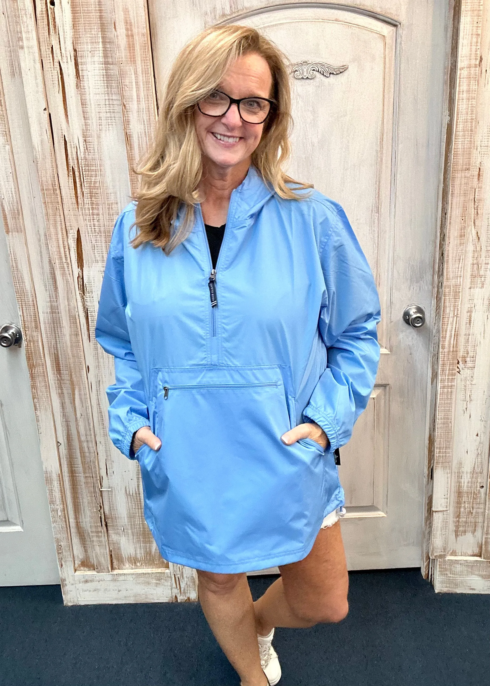 Charles River Unlined Pullover Rain Jacket--Columbia Blue