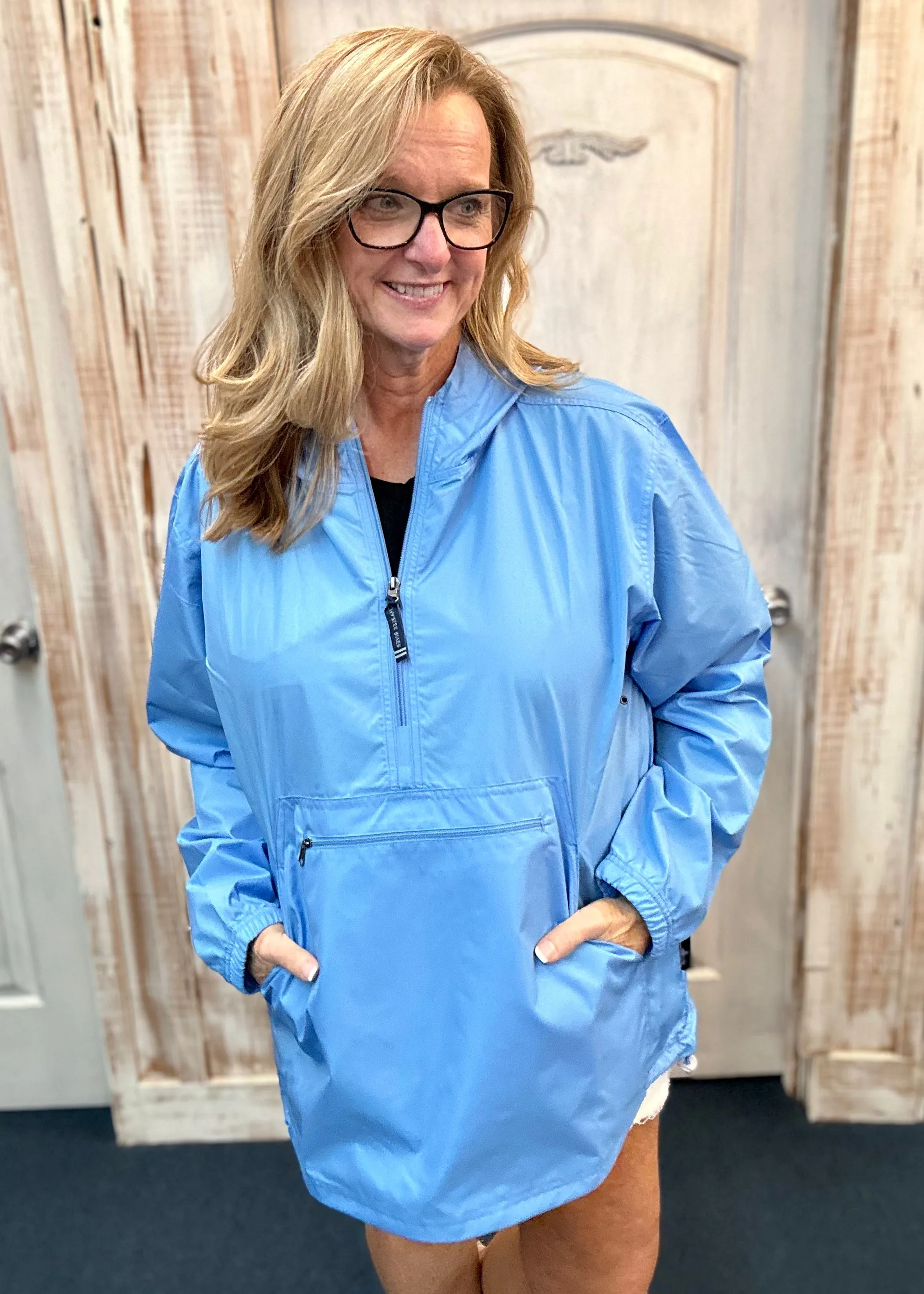 Charles River Unlined Pullover Rain Jacket--Columbia Blue
