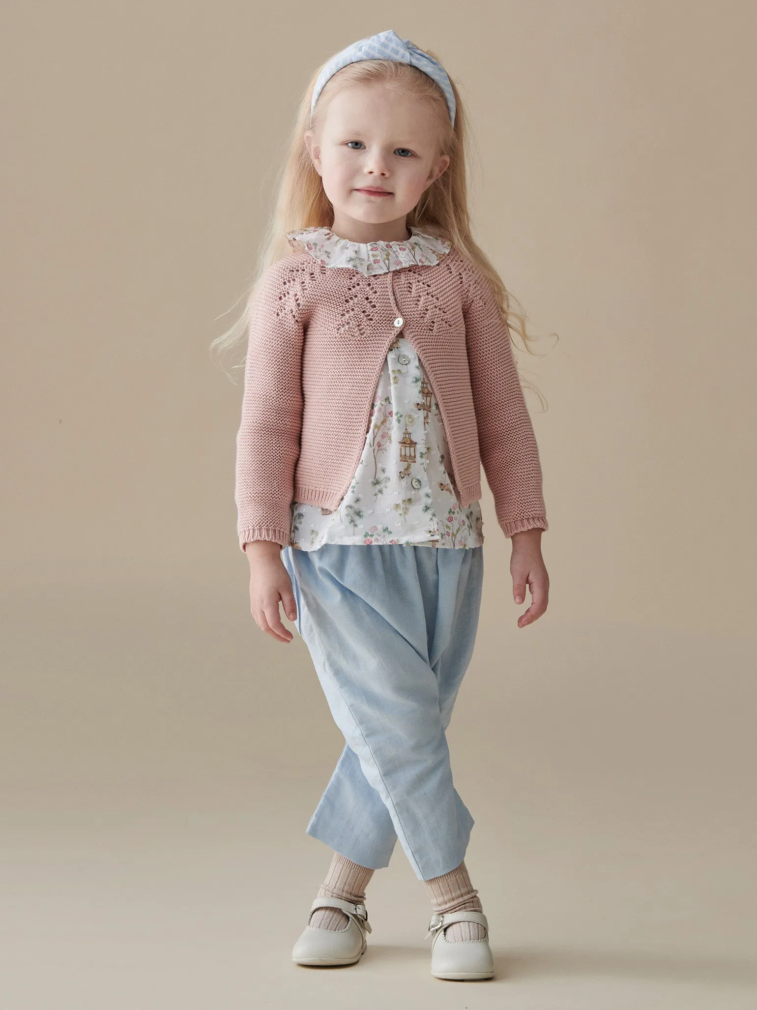 Dusty Pink Antonella Cotton Baby Girl Cardigan