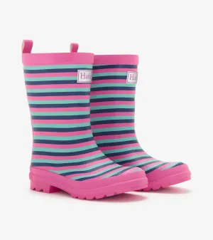 Girls Rose Violet Stripes Matte Wellies