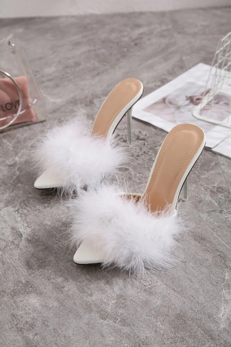 Hot Pink Feathers Pointed Toe Stiletto Sandals