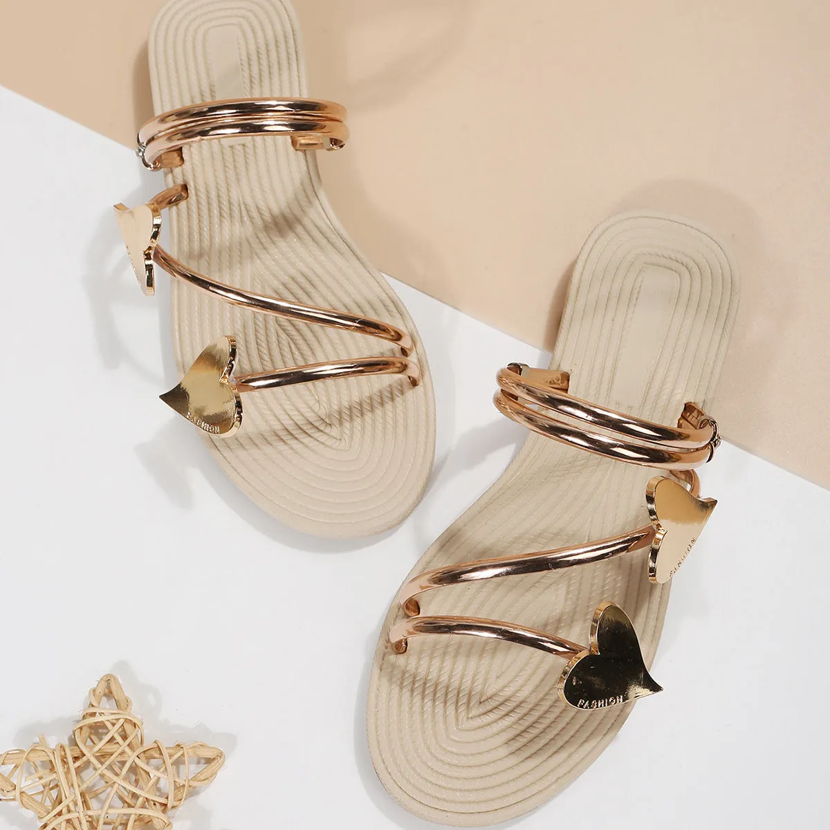 Luna Sandals Fashion Metal Heart Decoration