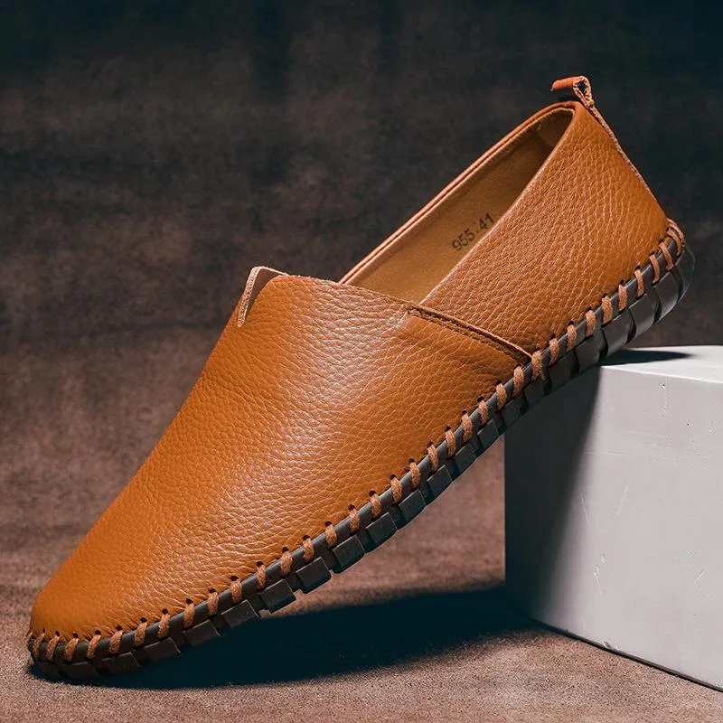 Men's casual low-top breathable leather shoes