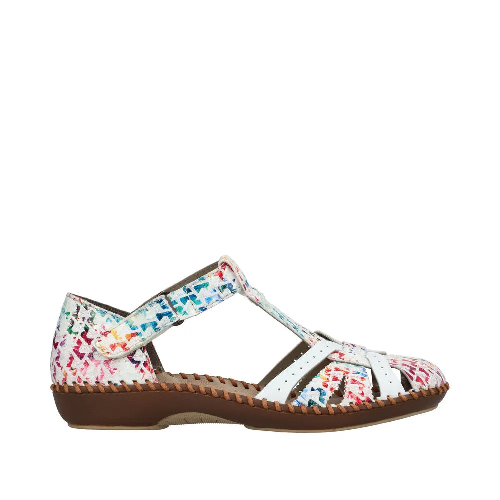 Rieker M1650-92 White Multi Womens Closed Toe Touch Fastening Sandals