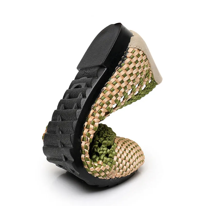 Vanccy Summer Fashion Casual Mesh Lofaers Hollow Breathable Weaving  Mom Shoes