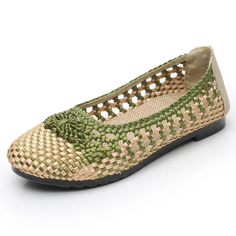 Vanccy Summer Fashion Casual Mesh Lofaers Hollow Breathable Weaving  Mom Shoes
