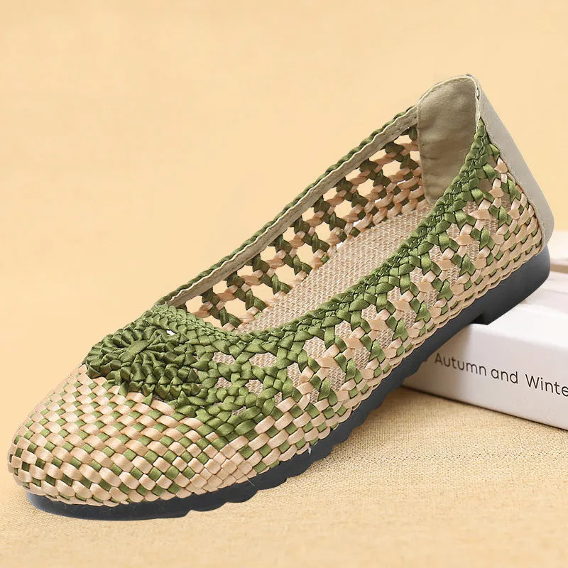Vanccy Summer Fashion Casual Mesh Lofaers Hollow Breathable Weaving  Mom Shoes