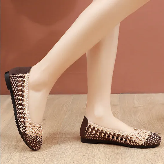 Vanccy Summer Fashion Casual Mesh Lofaers Hollow Breathable Weaving  Mom Shoes